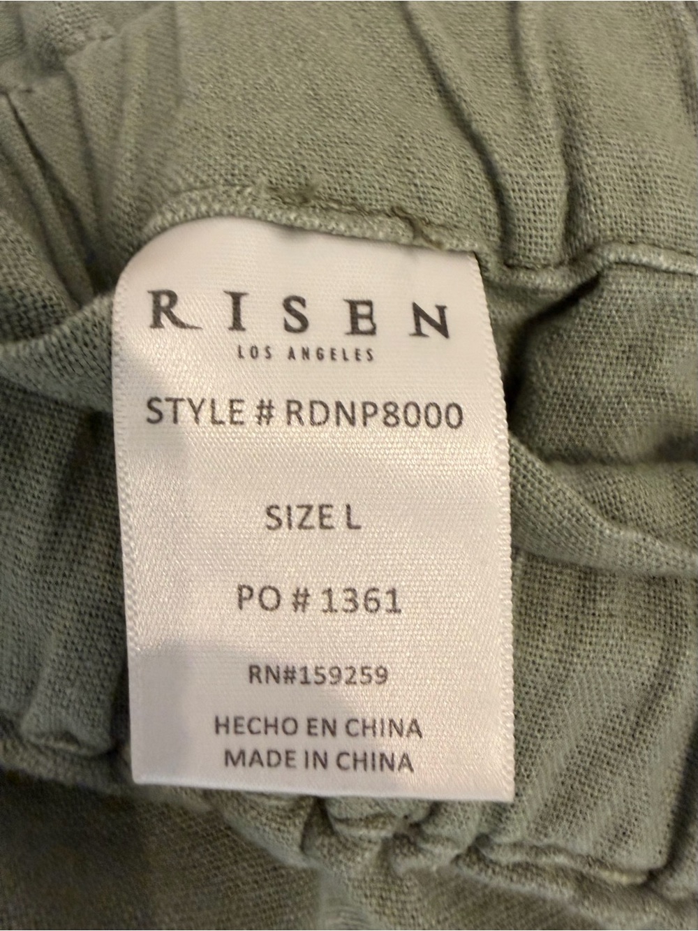 Risen Linen Blend Light Oilive Green Paperbag Drawstring Pants Size Large - Picture 10 of 11